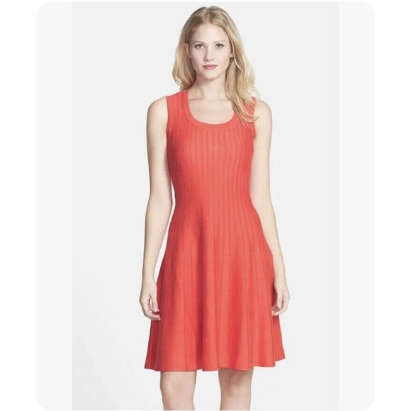 Nic + Zoe Fit & Flare Knit Dress Scoop Neck Sleeveless Hot Coral Size PM NWT's - Picture 1 of 10